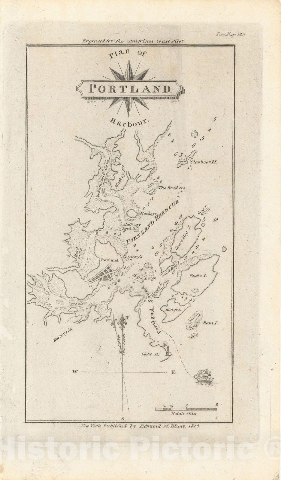 Historic Map : American Coast Pilot, Casco Bay & Portland 1815 , Vintage Wall Art