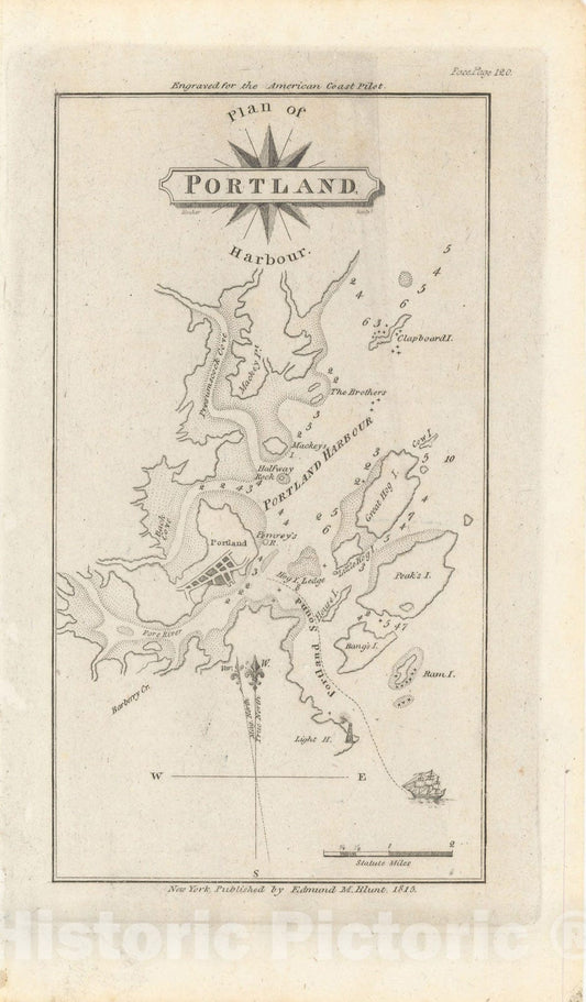 Historic Map : American Coast Pilot, Casco Bay & Portland 1815 , Vintage Wall Art
