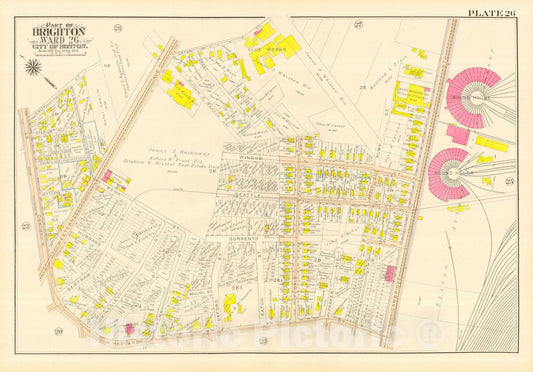 Historic Map : Atlas City of Boston, Wards 25 & 26 Brighton, Allston & Brighton 1916 Plate 026 , Vintage Wall Art