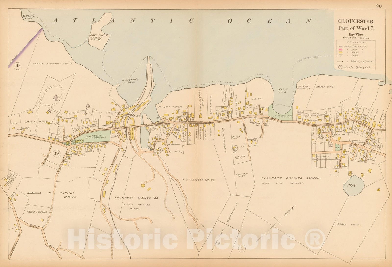 Historic Map : Atlas of Cape Ann, Gloucester, Rockport and Manchester, Gloucester 1899 Page 20 , Vintage Wall Art