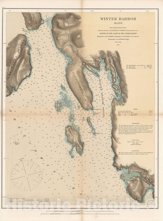Historic Map : Winter Harbor 1867 Topographic Map , Vintage Wall Art