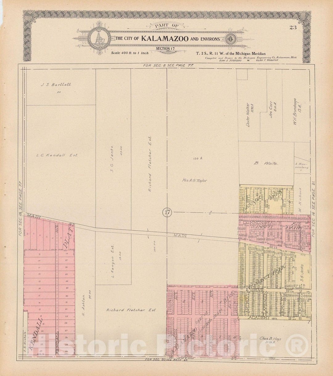 Historic Map : Kalamazoo 1910 , Standard Atlas of Kalamazoo County , v5, Vintage Wall Art