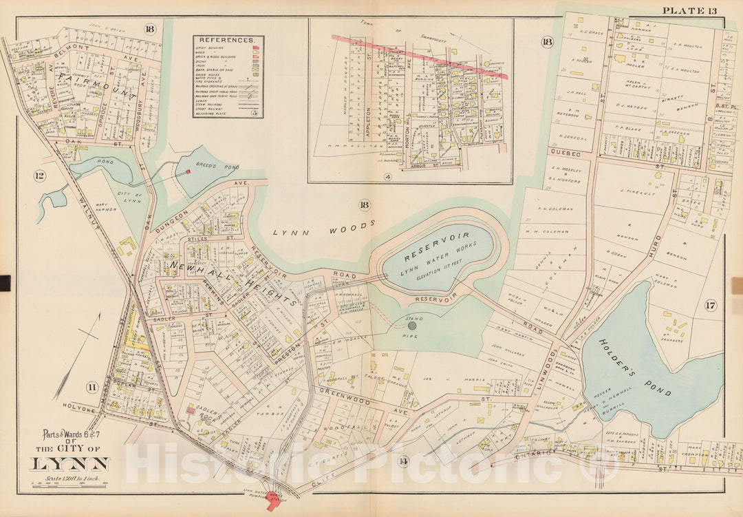 Historic Map : Atlas of Lynn, Swampscott and Saugus, Lynn 1905 Plate 013 , Vintage Wall Art