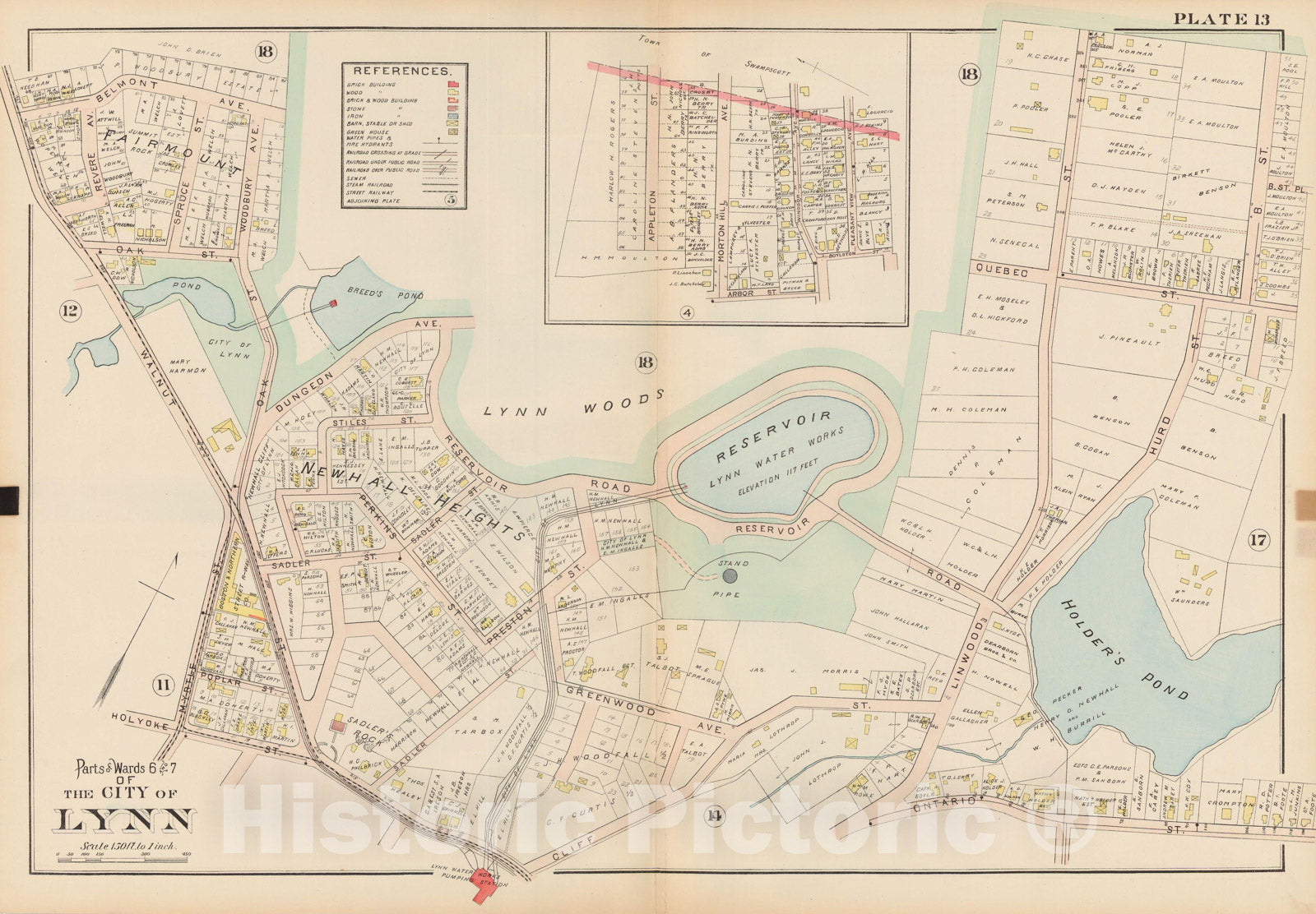 Historic Map : Atlas of Lynn, Swampscott and Saugus, Lynn 1905 Plate 013 , Vintage Wall Art