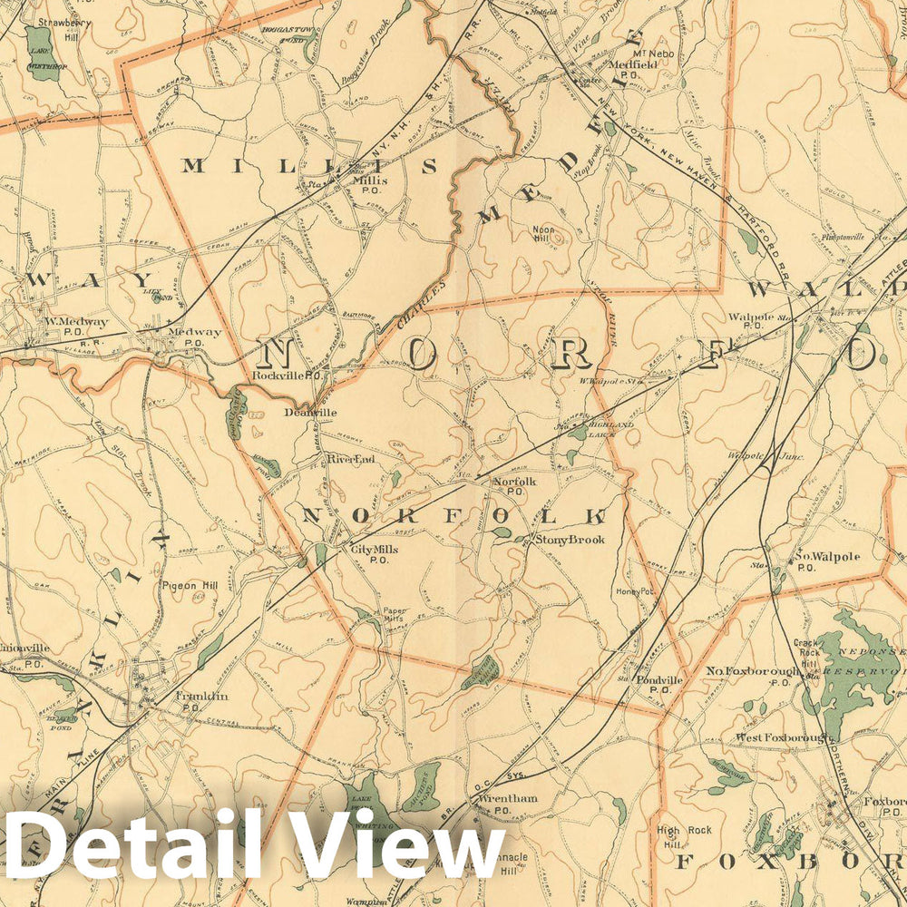 Historic Map : Atlas of Massachusetts, Foxborough & Franklin & Holliston & Milford & Norfolk & Sharon & Walpole 1904 Plate 015 , Vintage Wall Art