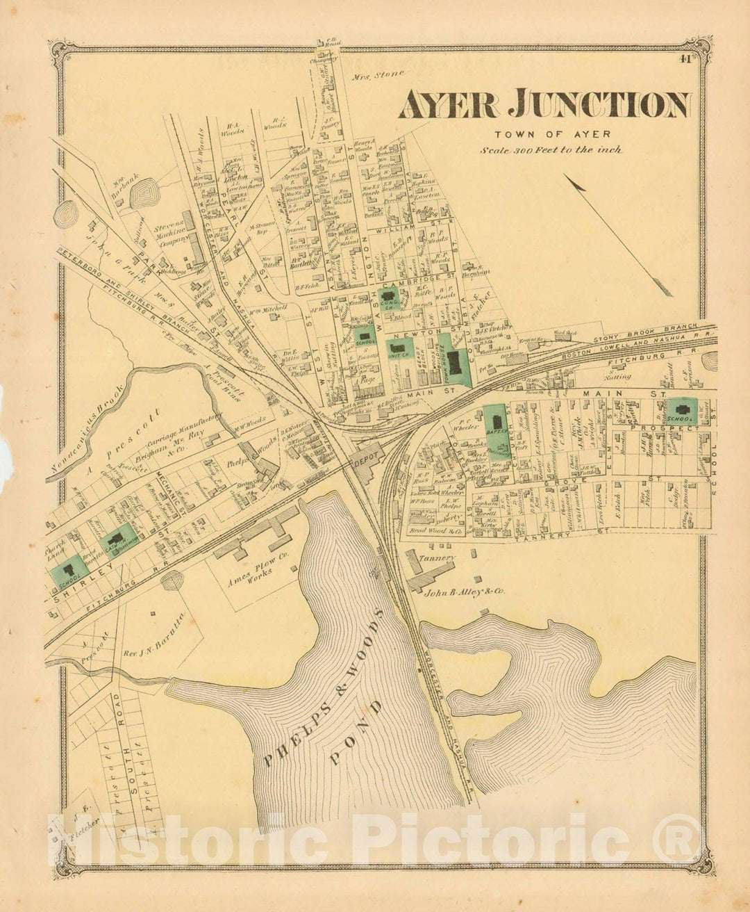 Historic Map : County Atlas of Middlesex Massachusetts, Ayer Junction 1875 , Vintage Wall Art