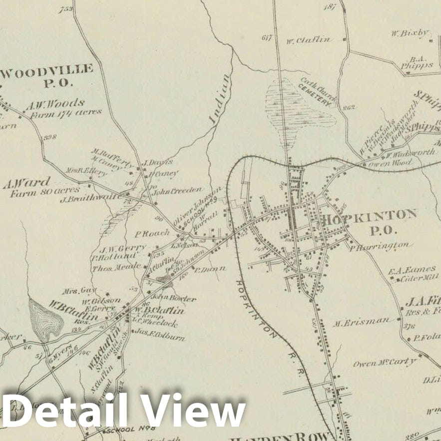 Historic Map : County Atlas of Middlesex Massachusetts, Hopkinton 1875 , v2, Vintage Wall Art