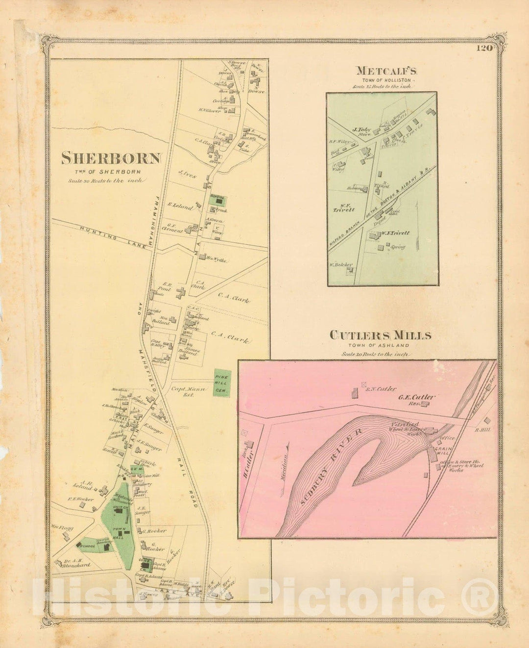 Historic Map : County Atlas of Middlesex Massachusetts, Sherborn 1875 , Vintage Wall Art