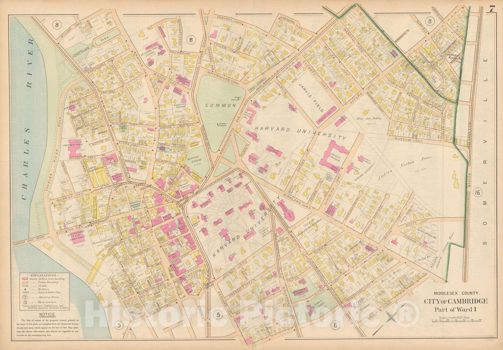 Historic Map : Atlas of Middlesex County, MA Vol. 1, Cambridge 1900 Plate 007 , Vintage Wall Art