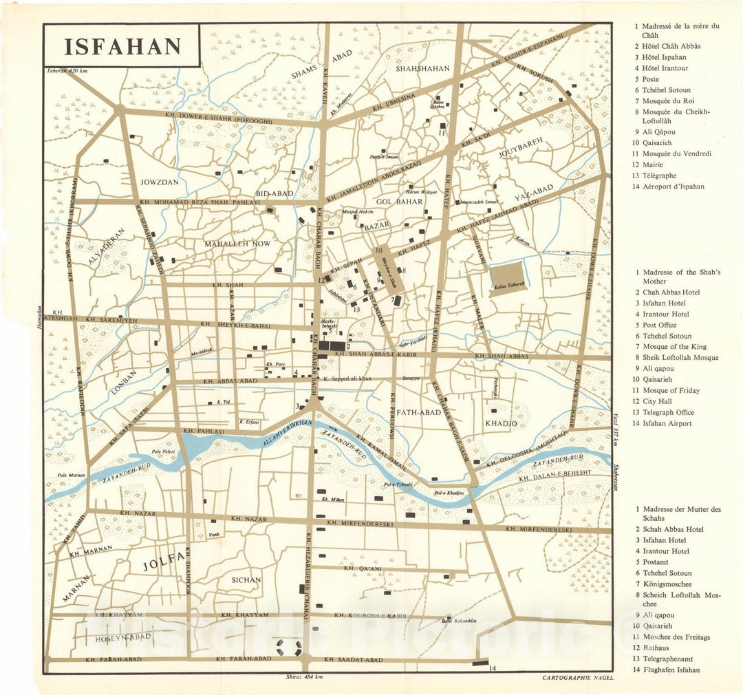 Historic Map : Isfahan 1968 , Vintage Wall Art