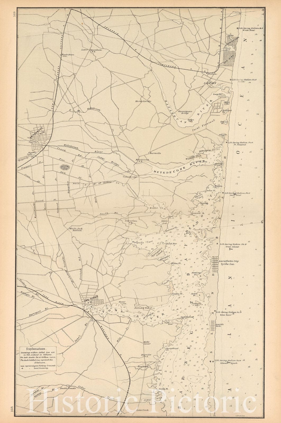 Historic Map : Atlas New Jersey Coast, Barnegat Bay 1878 , Vintage Wall Art