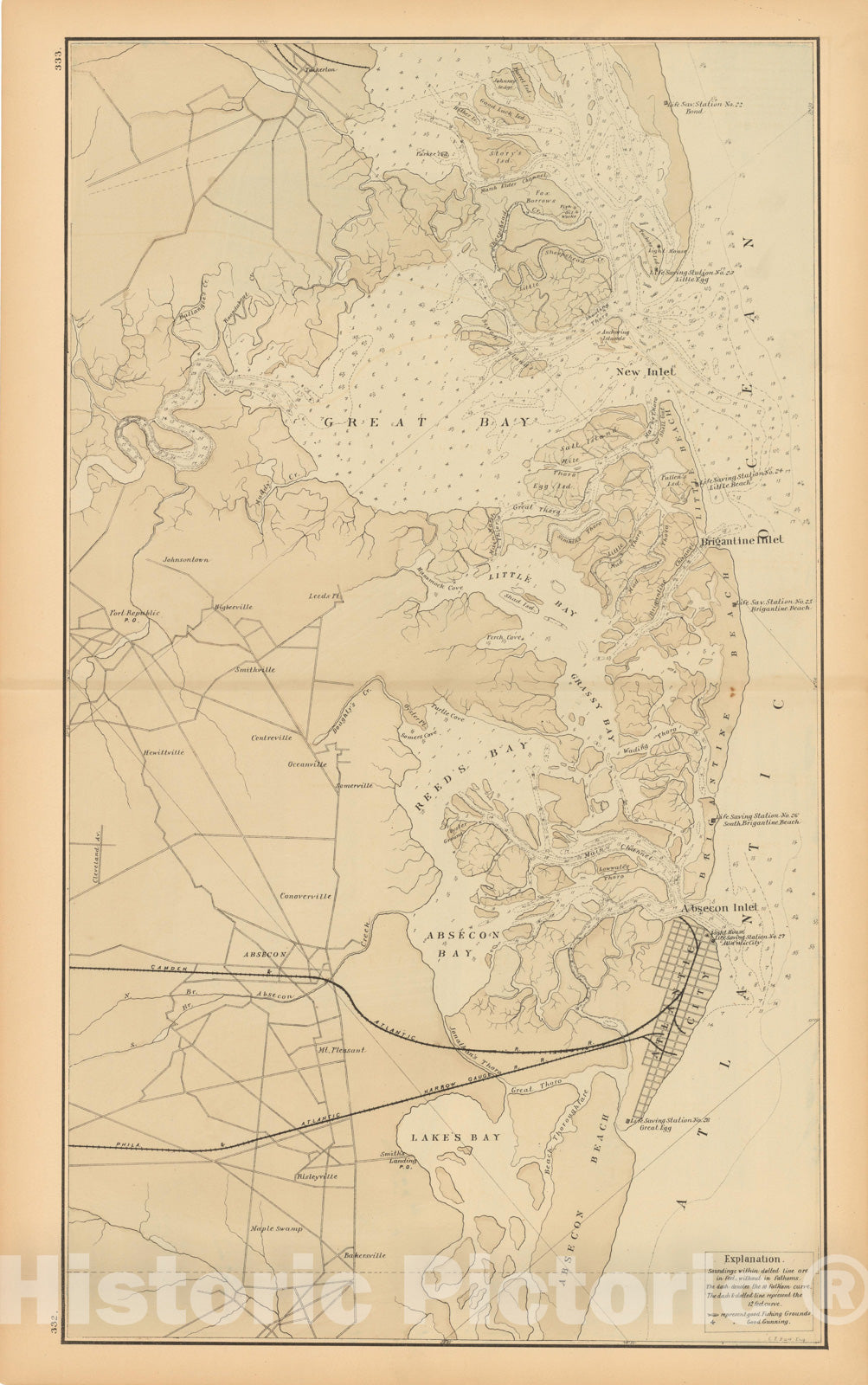 Historic Map : Atlas New Jersey Coast, Great Bay 1878 , Vintage Wall Art