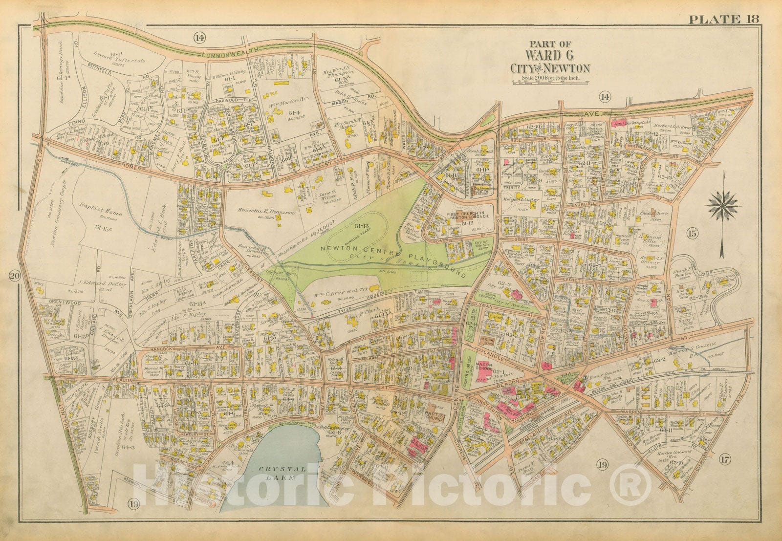 Historic Map : Atlas City of Newton Massachusetts 1917 Plate 018 , Vintage Wall Art