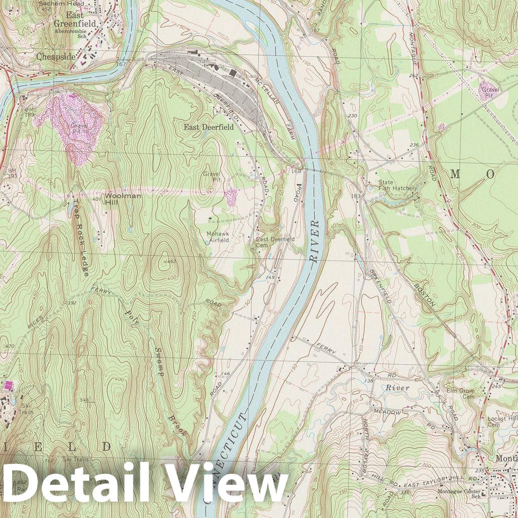 Historic Map : USGS 7.5 Minute Sheets and Quadrangles, Deerfield & Greenfield & Montague 1979 Topographic Map , Vintage Wall Art