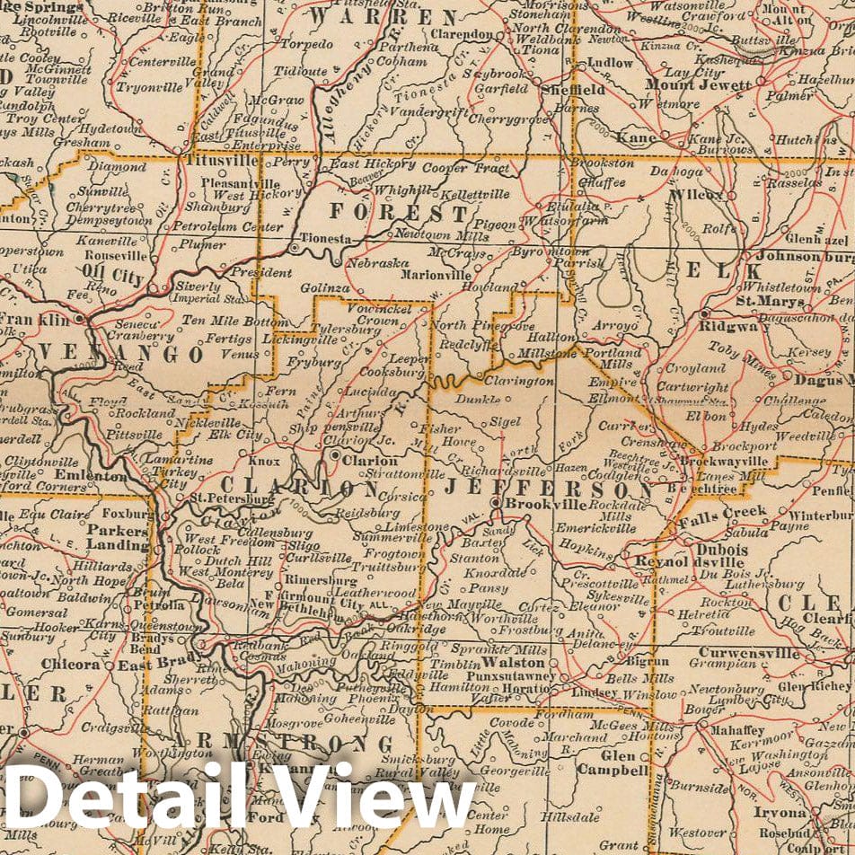 Historic Map : Pennsylvania 1897 , The Century Atlas World , Vintage Wall Art