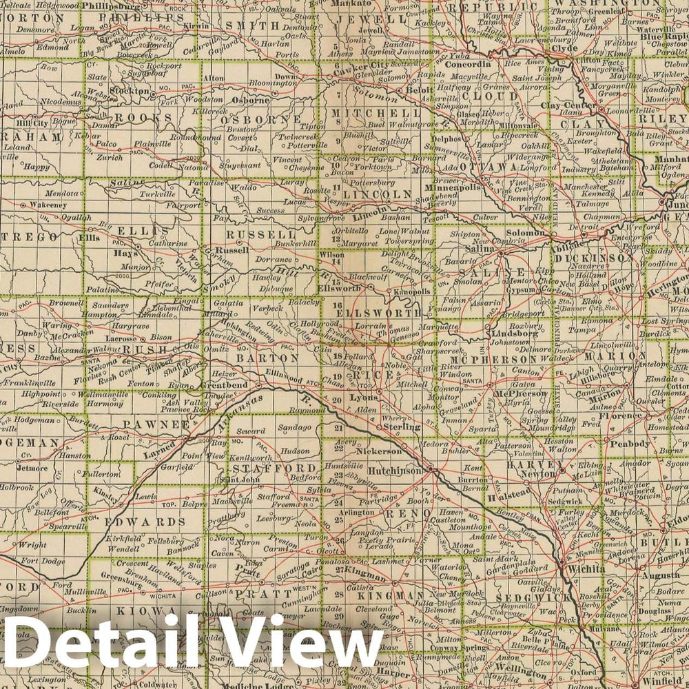 Historic Map : Kansas 1897 , The Century Atlas World , Vintage Wall Art