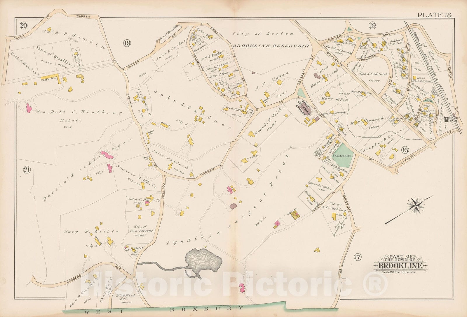 Historic Map : Atlas Town of Brookline, Brookline 1893 Plate 016 , Vintage Wall Art