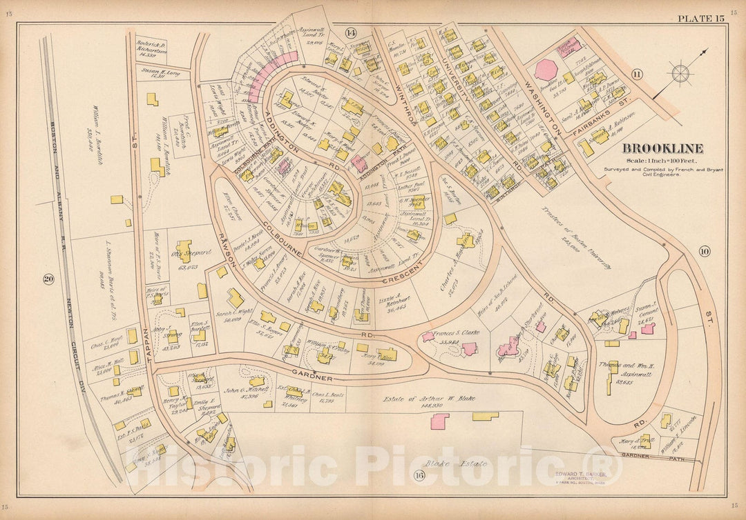 Historic Map : Atlas Town of Brookline, Brookline 1897 Plate 015 , Vintage Wall Art