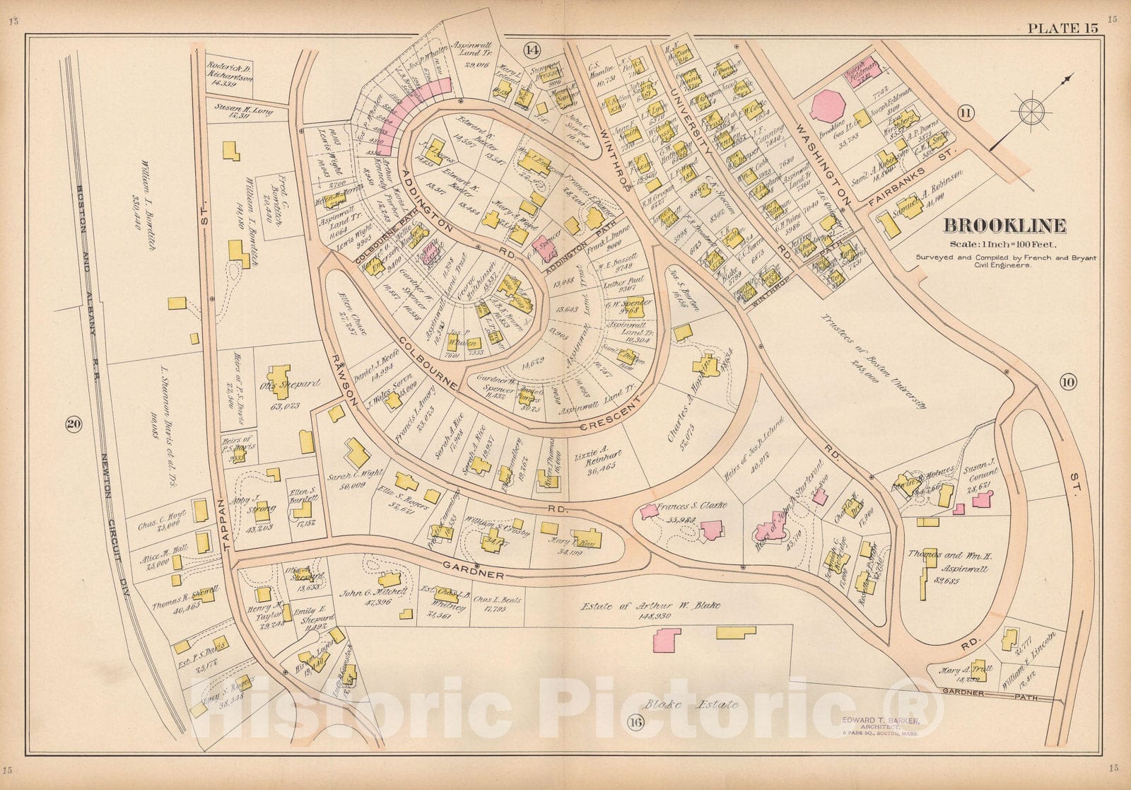 Historic Map : Atlas Town of Brookline, Brookline 1897 Plate 015 , Vintage Wall Art
