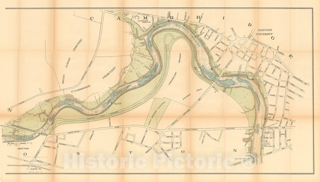 Historic Map : Charles River Dam Report c1902, Charles River Upper Basin Contour Map (RightPanel) 1902 Topographic Map , Vintage Wall Art