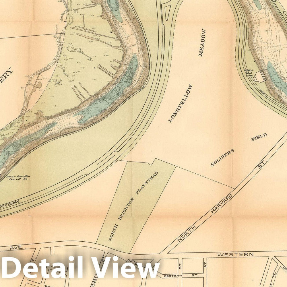 Historic Map : Charles River Dam Report c1902, Charles River Upper Basin Contour Map (RightPanel) 1902 Topographic Map , Vintage Wall Art