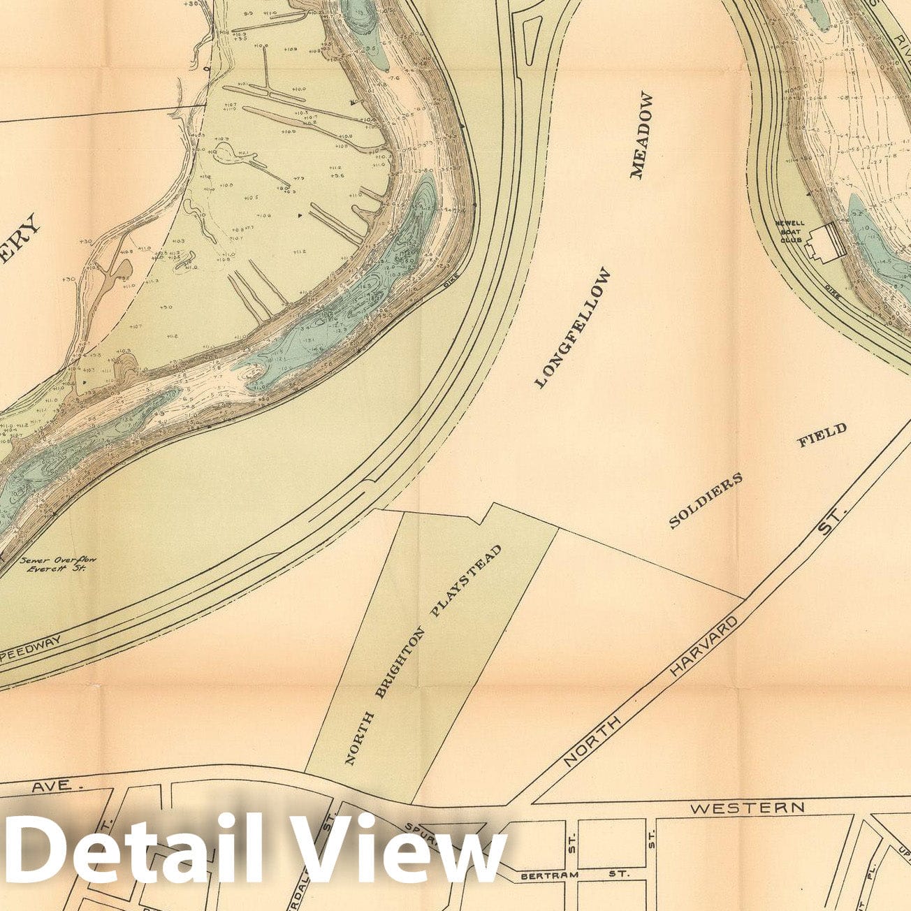 Historic Map : Charles River Dam Report c1902, Charles River Upper Basin Contour Map (RightPanel) 1902 Topographic Map , Vintage Wall Art