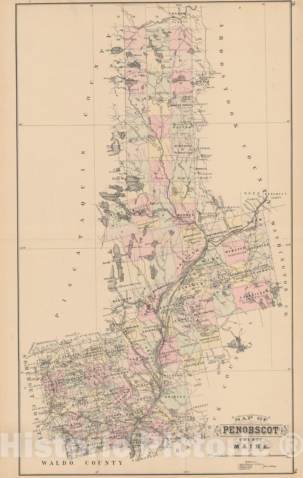Historic Map : Atlas of Maine, Penobscot 1885 , Vintage Wall Art