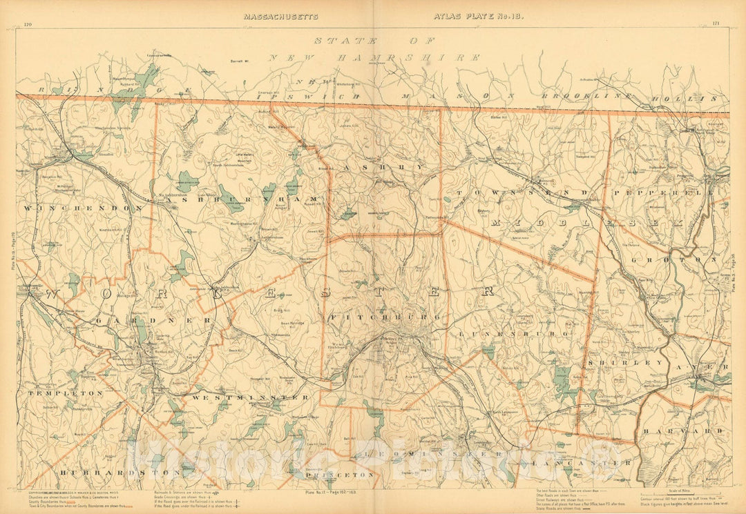Historic Map : Atlas of Massachusetts, Fitchburg & Gardner & Leominster & Lunenburg & Pepperell & Shirley & Townsend 1904 Plate 018 , Vintage Wall Art