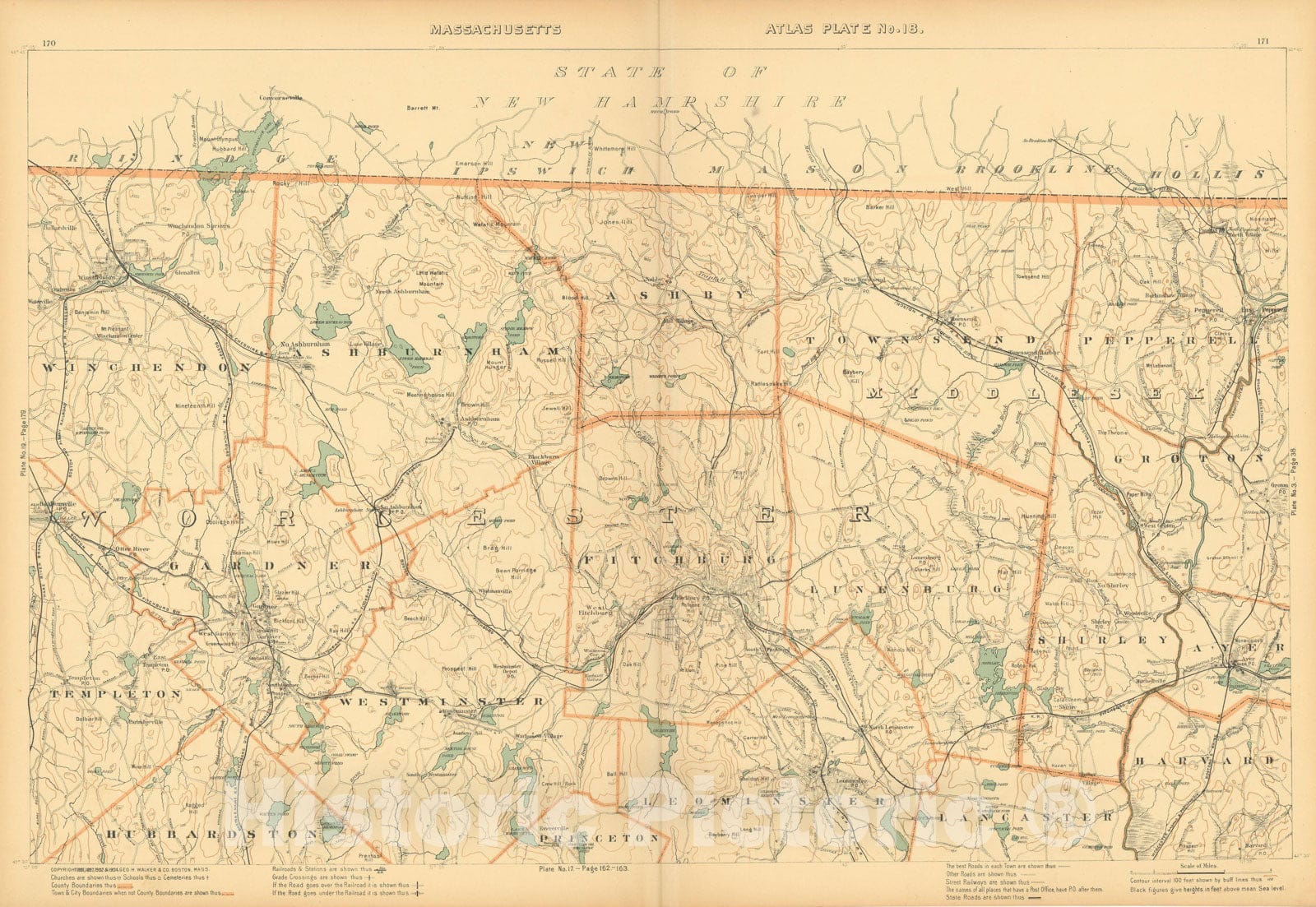 Historic Map : Atlas of Massachusetts, Fitchburg & Gardner & Leominster & Lunenburg & Pepperell & Shirley & Townsend 1904 Plate 018 , Vintage Wall Art