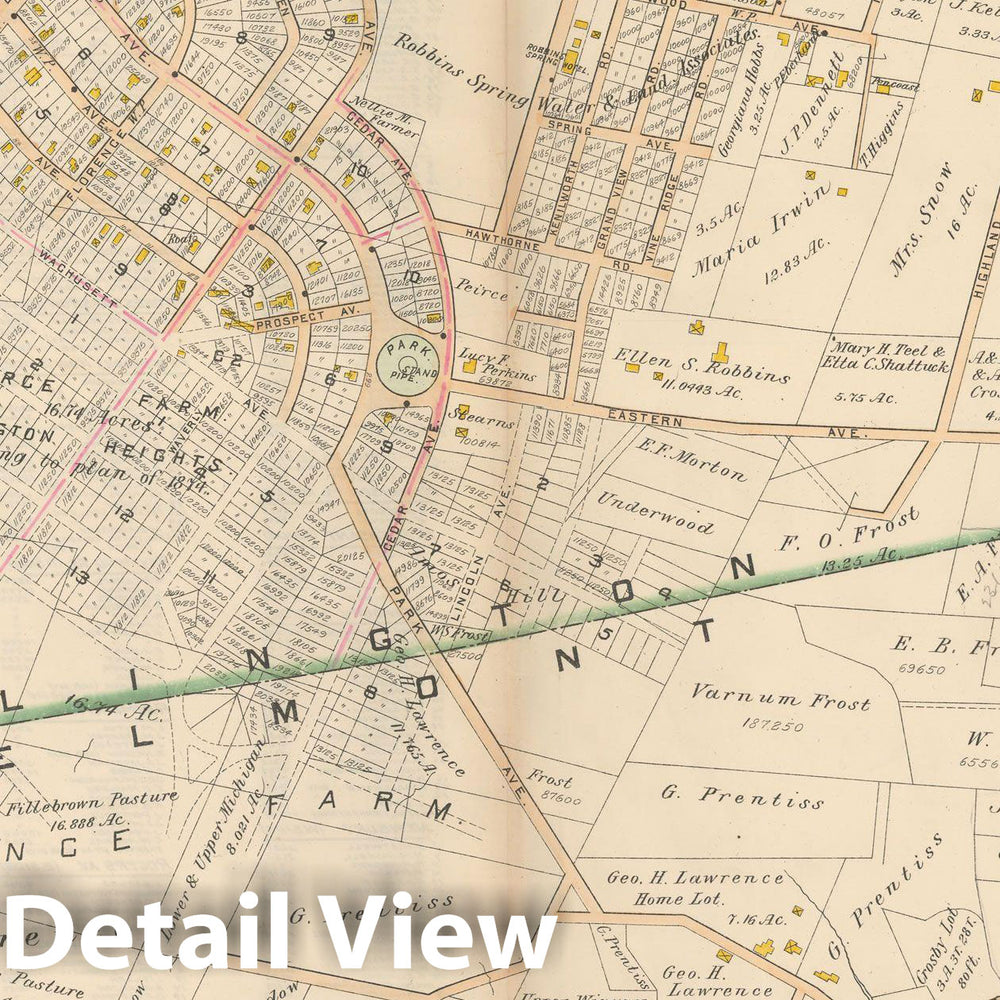 Historic Map : Atlas of Middlesex County, MA Vol. 1, Arlington & Belmont 1900 Plate 019 , Vintage Wall Art