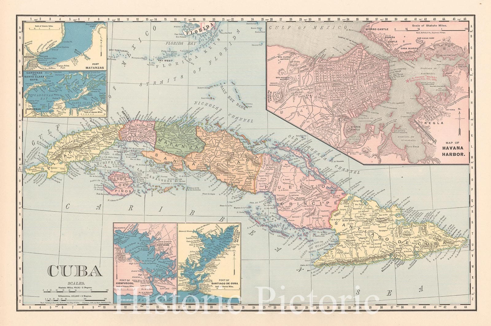 Historic Map : Cuba 1898 , Vintage Wall Art