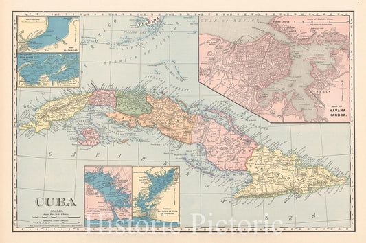Historic Map : Cuba 1898 , Vintage Wall Art