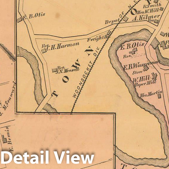 Historic Map : Atlas of Norfolk County, Needham 1876 , Vintage Wall Art