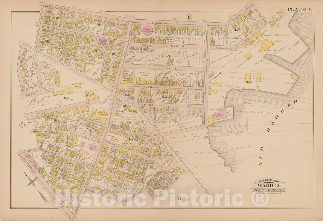 Historic Map : Atlas of South Boston, South Boston 1884 Plate E , Vintage Wall Art