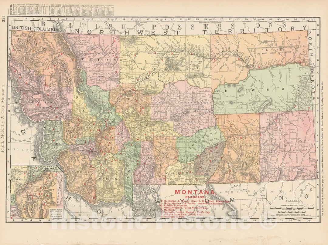 Historic Map : Montana 1903 , Rand McNally Business Atlas , Vintage Wall Art