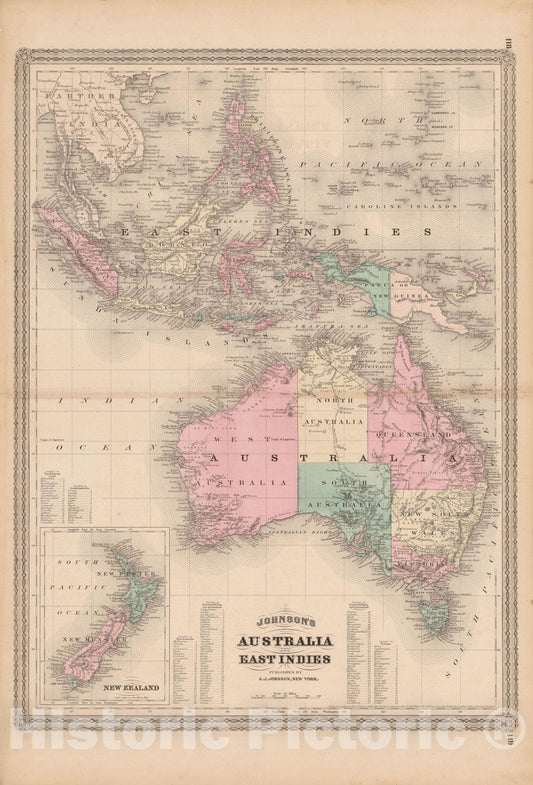 Historic Map : Family Atlas World, Australia 1873 , Vintage Wall Art