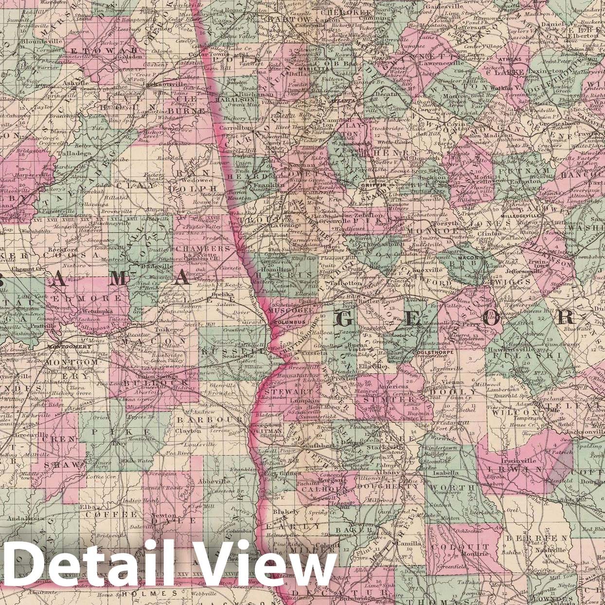 Historic Map : Alabama & Georgia 1873 , Family Atlas World , Vintage Wall Art