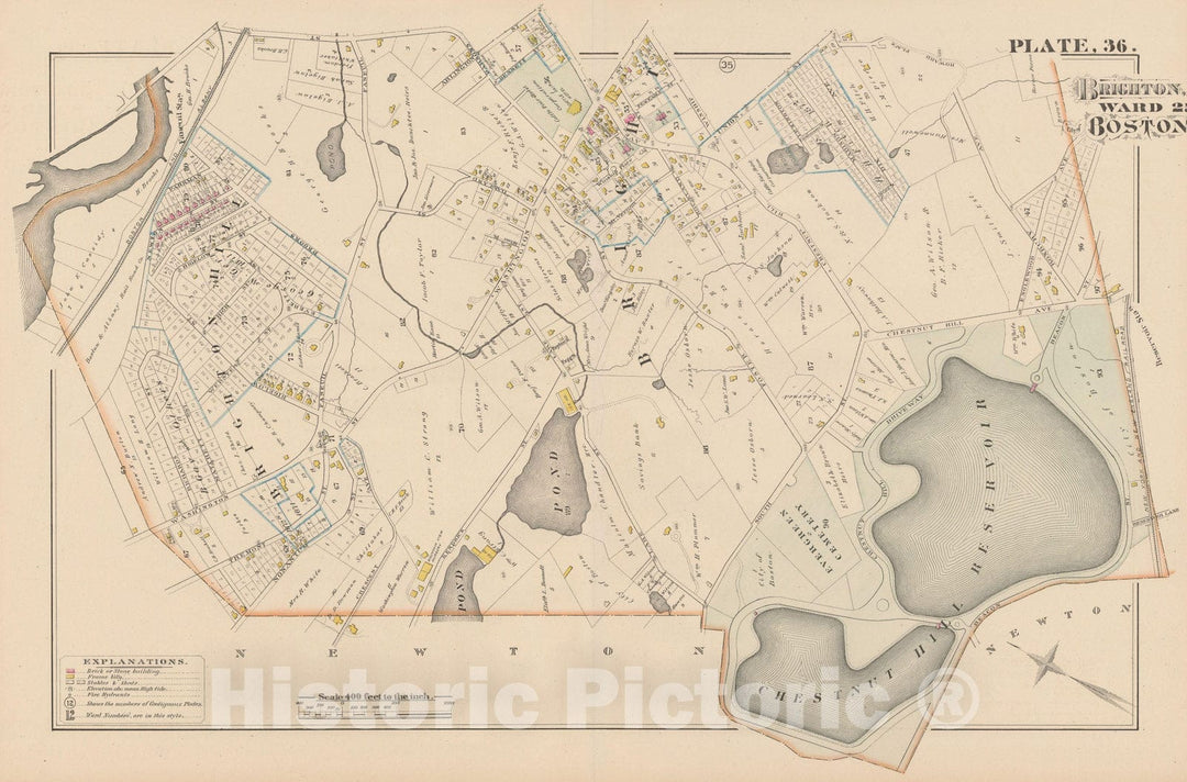 Historic Map : City Atlas of Boston, Massachusetts, Brighton 1882 Plate 036 , Vintage Wall Art