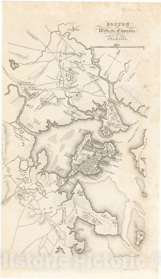 Historic Map : Boston in 1775 - 1776, published 1883 , Vintage Wall Art