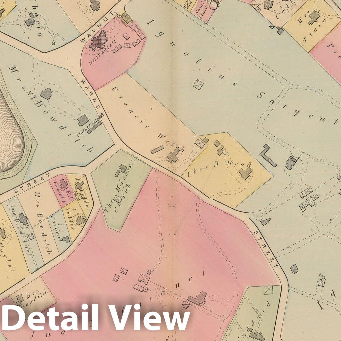 Historic Map : Atlas Town of Brookline, Brookline 1874 Plate J , Vintage Wall Art