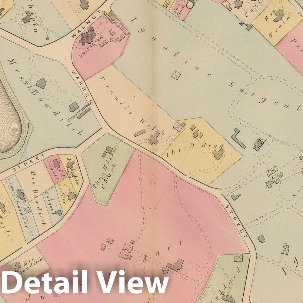 Historic Map : Atlas Town of Brookline, Brookline 1874 Plate J , Vintage Wall Art