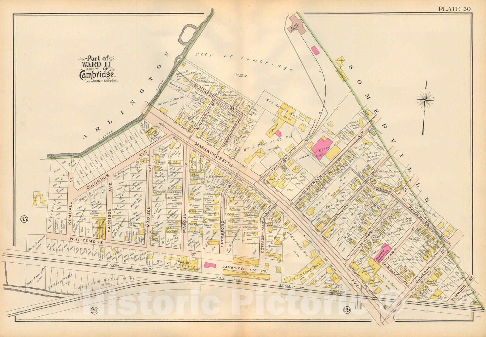 Historic Map : Atlas City of Cambridge, MA, Cambridge 1903 Plate 030 , Vintage Wall Art