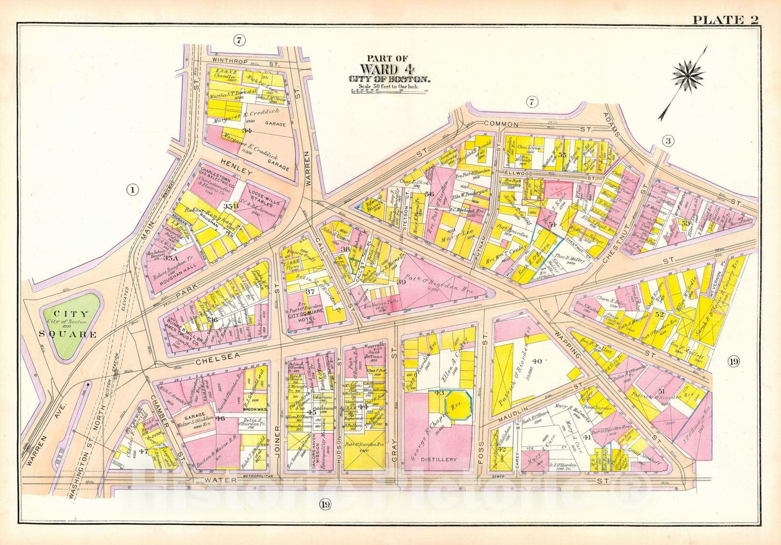 Historic Map : Atlas City of Boston: Charlestown and East Boston, Charlestown 1922 Plate 002 , Vintage Wall Art