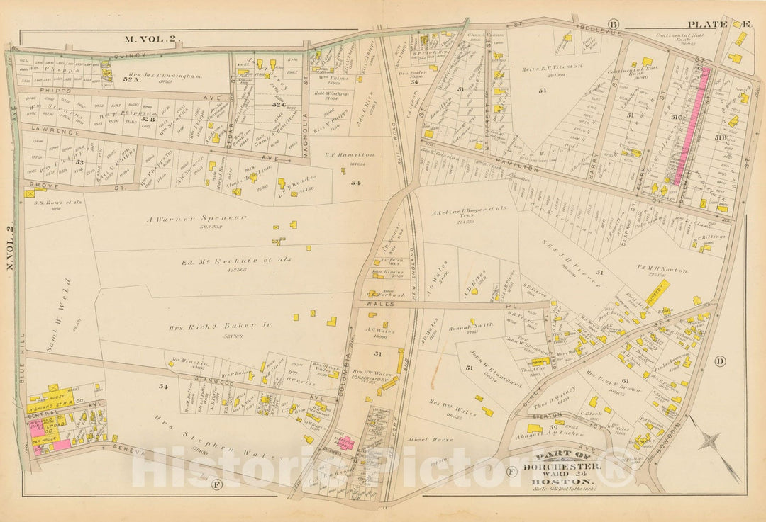 Historic Map : Atlas of Dorchester, Dorchester 1884 Plate E , Vintage Wall Art