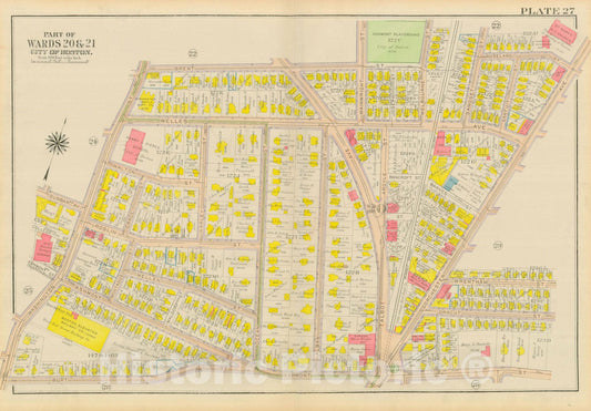 Historic Map : Atlas City of Boston, Dorchester, Dorchester 1918 Plate 027 , Vintage Wall Art