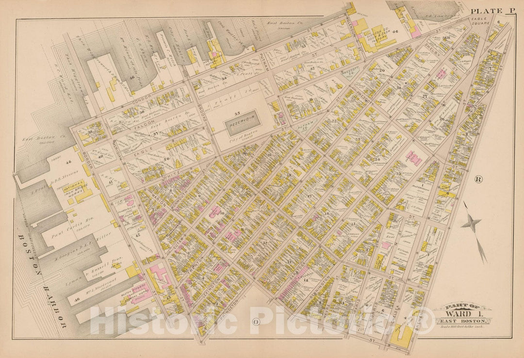 Historic Map : Atlas of East Boston, 1884 Plate P , Vintage Wall Art