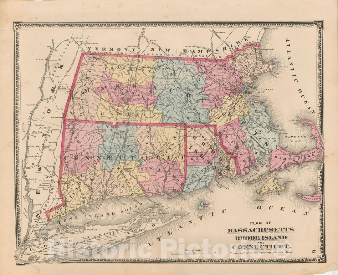 Historic Map : Atlas of Franklin Co. Massachusetts, Connecticut & Massachusetts & Rhode Island 1871 , Vintage Wall Art