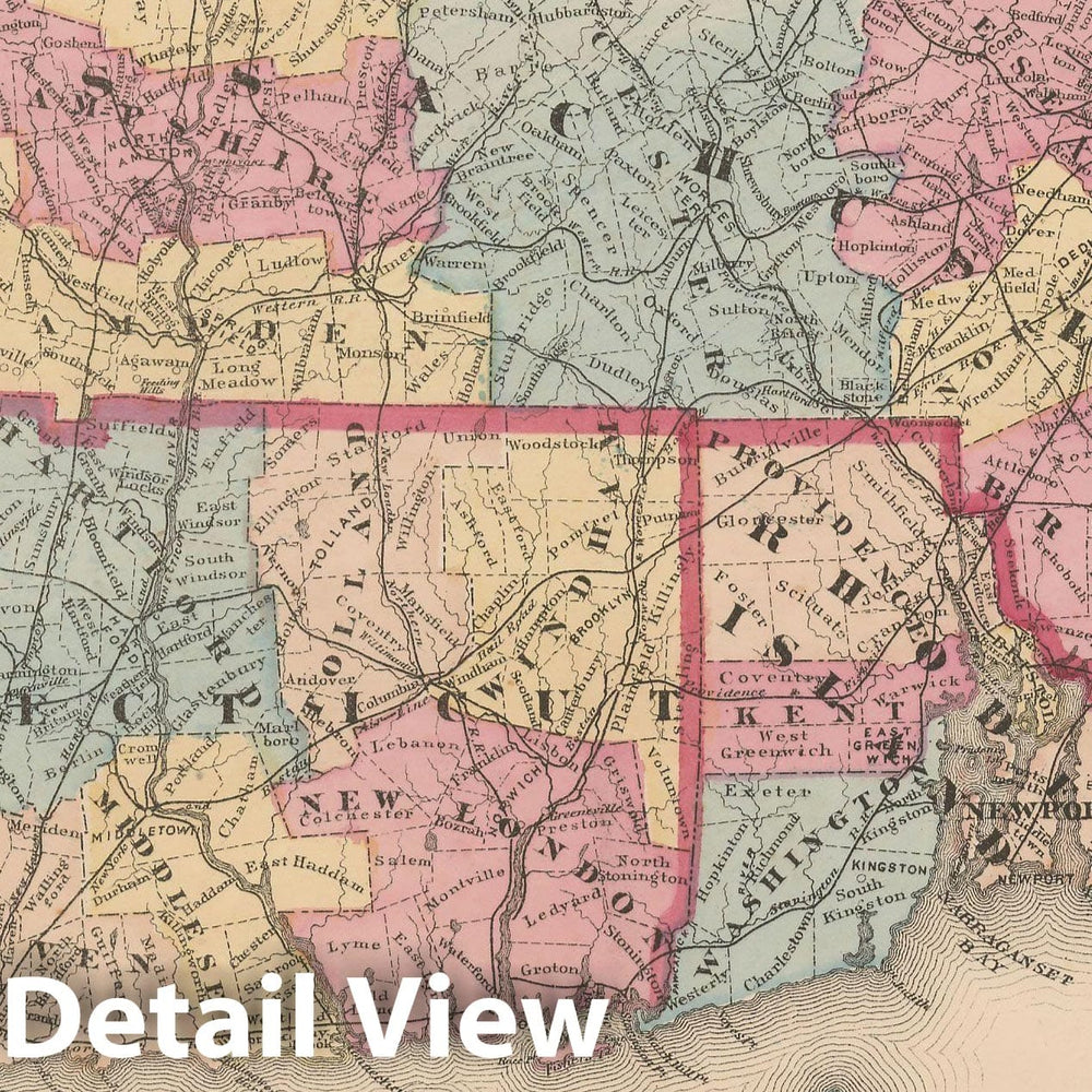 Historic Map : Atlas of Franklin Co. Massachusetts, Connecticut & Massachusetts & Rhode Island 1871 , Vintage Wall Art