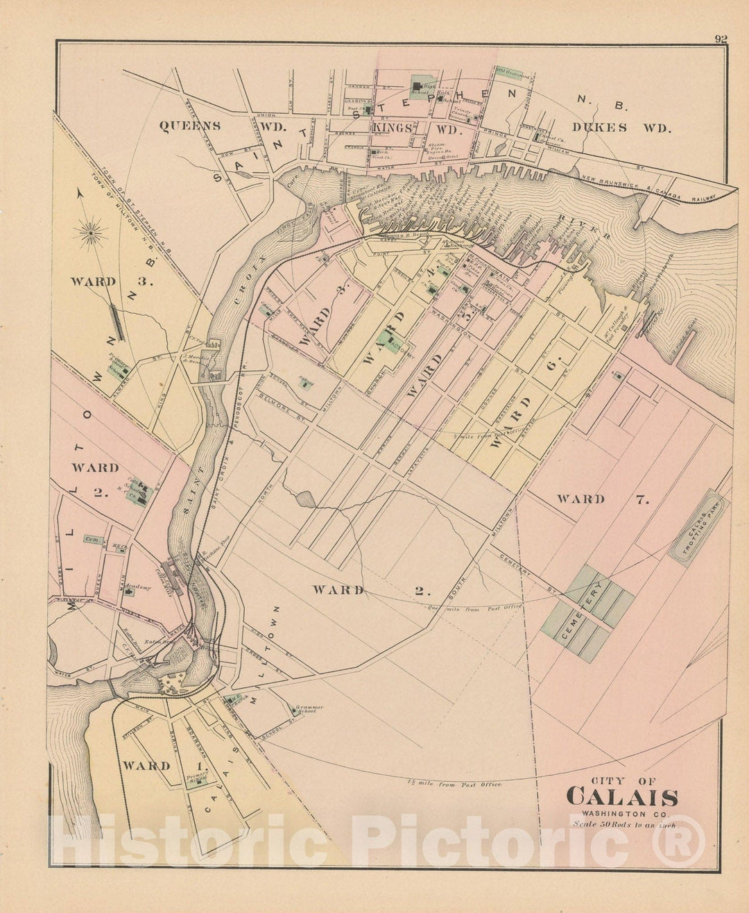 Historic Map : Atlas of Maine, Calais 1885 , Vintage Wall Art