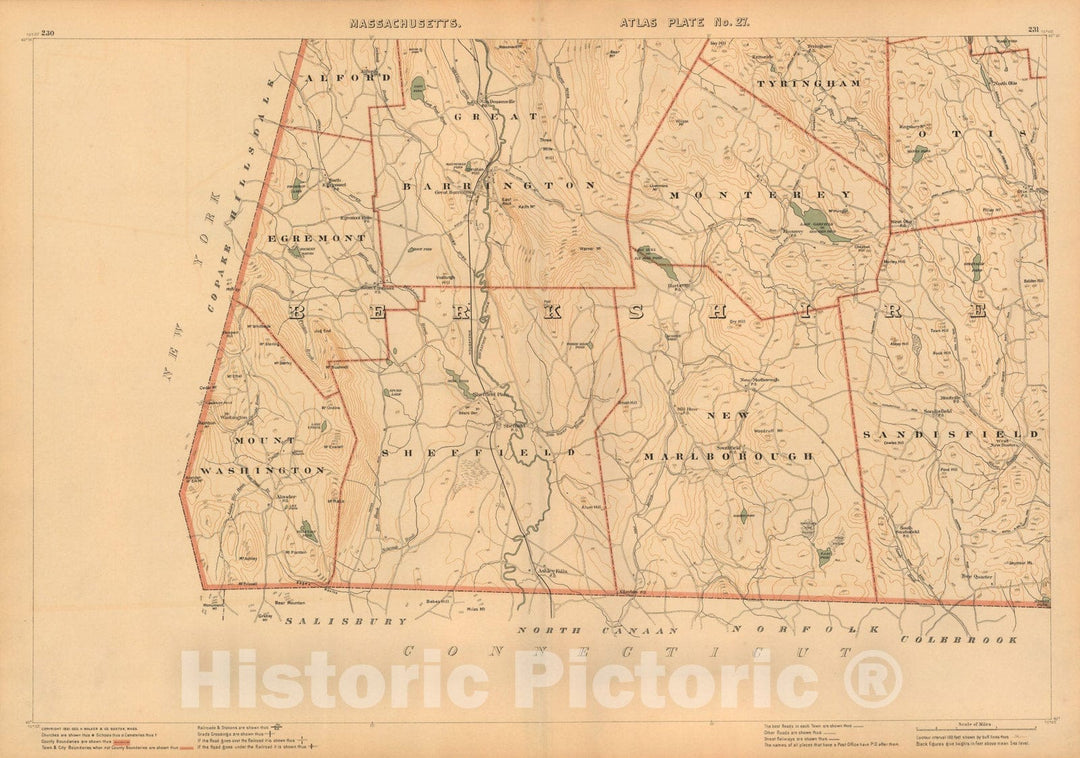 Historic Map : Atlas of Massachusetts, Egremont & Great Barrington & Monterey & New Marlborough & Sheffield 1891 Plate 027 , Vintage Wall Art